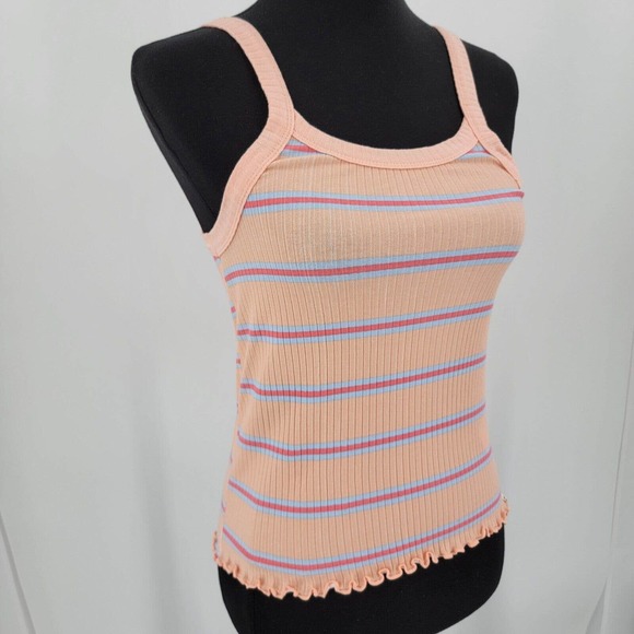 Billabong The Baby Tank Size Large Ribbed Fitted Striped Peach Pink Blue NEW - Picture 3 of 13